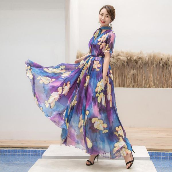 sweet bow collar maxi dress plus size women's short sleeve boho colorful flower print casual long dress beach sundress, Black;gray
sweet bow collar maxi dress plus size women's short sleeve boho colorful flower print casual long dress beach sundress, Black;gray