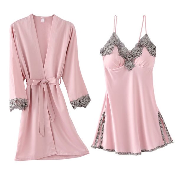 lace 2pcs sleep set nightgown women kimono bathrobe gown satin nighty&robe suit intimate lingerie casual nightdress nightwear, Black;red
lace 2pcs sleep set nightgown women kimono bathrobe gown satin nighty&robe suit intimate lingerie casual nightdress nightwear, Black;red