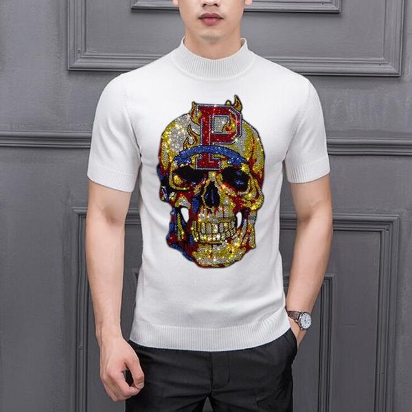 short sleeve sweaters rhinestones korean cool design skull man street wear o neck regular plus b29, White;black
short sleeve sweaters rhinestones korean cool design skull man street wear o neck regular plus b29, White;black