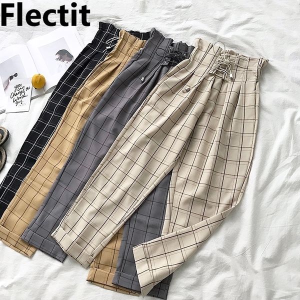 flectit women's plaid pants lace up with pocket paperbag high waist ankle pants spring summer female trousers * 201031, Black;white
flectit women's plaid pants lace up with pocket paperbag high waist ankle pants spring summer female trousers * 201031, Black;white