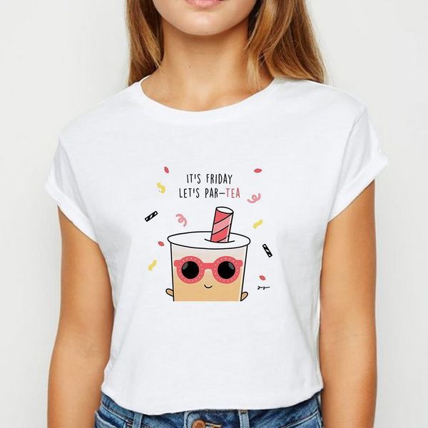 new t-shirt female tea with milk tshirt loose spring summer tee shirt happy graphic printing design round neck t-shirts, White
new t-shirt female tea with milk tshirt loose spring summer tee shirt happy graphic printing design round neck t-shirts, White