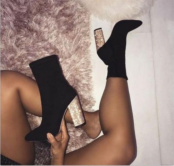 boots 2021 autumn shoes women fashion brand style sequin women's high heel ladies footware female botas mujer, Black