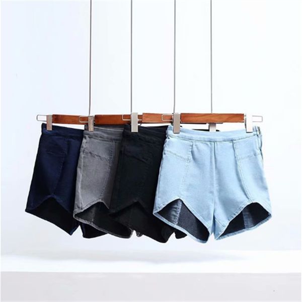 denim shorts women's summer 2019 tight splicing petal high waist pants, Blue