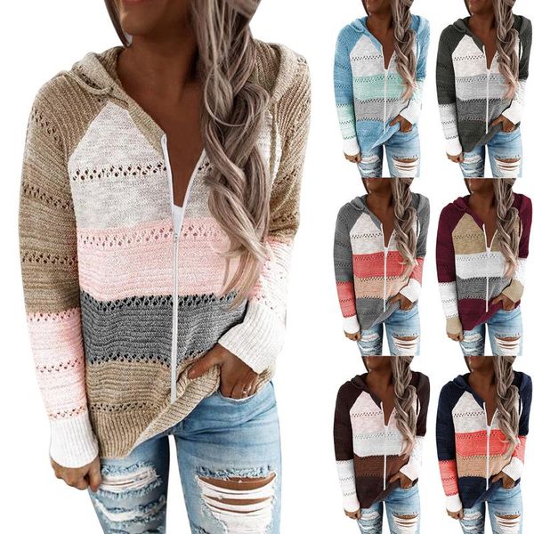 women's knits & tees knitted striped stitching cardigan winter clothes women sweaters for color-blocking zipper hooded, White
women's knits & tees knitted striped stitching cardigan winter clothes women sweaters for color-blocking zipper hooded, White
