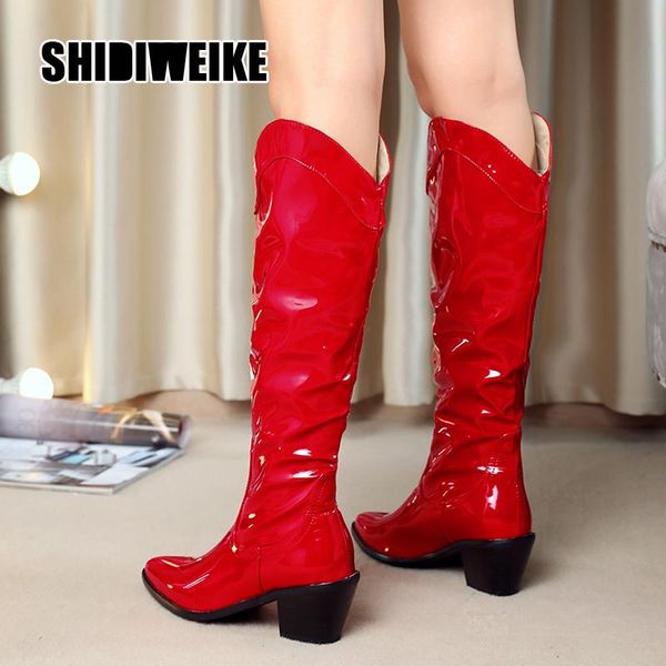 boots 2021 autumn western cowboy pointed toe knee-high women patent leather slope heel shoes v610, Black
boots 2021 autumn western cowboy pointed toe knee-high women patent leather slope heel shoes v610, Black