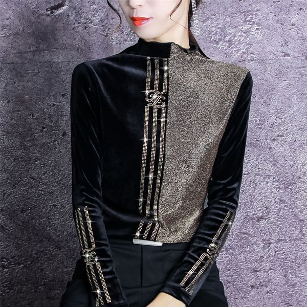 2021 in addition to velvet semi-high neck women's undershirt fashion style autumn winter bright silk seam small shirt r82w, Black;brown
2021 in addition to velvet semi-high neck women's undershirt fashion style autumn winter bright silk seam small shirt r82w, Black;brown