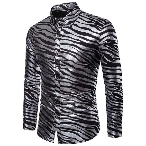 shiny zebra striped shirt men slim fit long sleeve fashion mens dress shirts nightclub party prom gold bronzing chemise homme, White;black
shiny zebra striped shirt men slim fit long sleeve fashion mens dress shirts nightclub party prom gold bronzing chemise homme, White;black