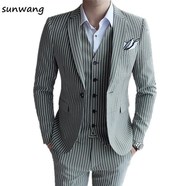 sunwang 5 colors slim fit striped suit men business formal dress suits for men fashion terno masculino suit(jacket+vest+pants, White;black
sunwang 5 colors slim fit striped suit men business formal dress suits for men fashion terno masculino suit(jacket+vest+pants, White;black