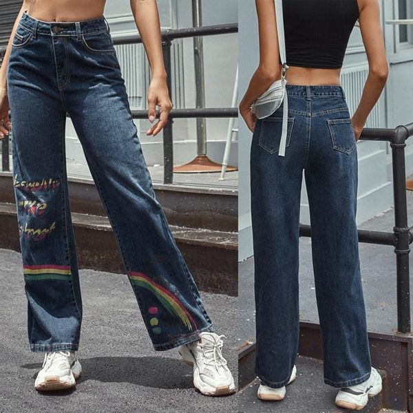 retro baggy denim pants women printed straight denim long pants high waist loose, Blue
retro baggy denim pants women printed straight denim long pants high waist loose, Blue