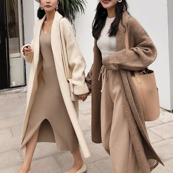 elegant women sweater thick long warm cardigan winter spring coat knitted fashion 201123, White;black
elegant women sweater thick long warm cardigan winter spring coat knitted fashion 201123, White;black