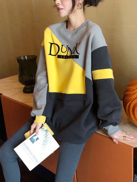 2sf4bcolor contrast space cotton sweater women's foreign style loose large top, Black
2sf4bcolor contrast space cotton sweater women's foreign style loose large top, Black
