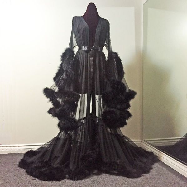 black faxu fur ruffles bathrobe sleepwear bridal robe long nightgowns luxury lingerie peignoir kimono dressing gowns robes, White
black faxu fur ruffles bathrobe sleepwear bridal robe long nightgowns luxury lingerie peignoir kimono dressing gowns robes, White