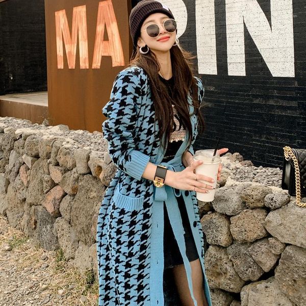 women's knits & tees houndstooth plaid knitted sweater women korean long jumpers coats loose causal vintage lace up winter cardigans th, White
women's knits & tees houndstooth plaid knitted sweater women korean long jumpers coats loose causal vintage lace up winter cardigans th, White