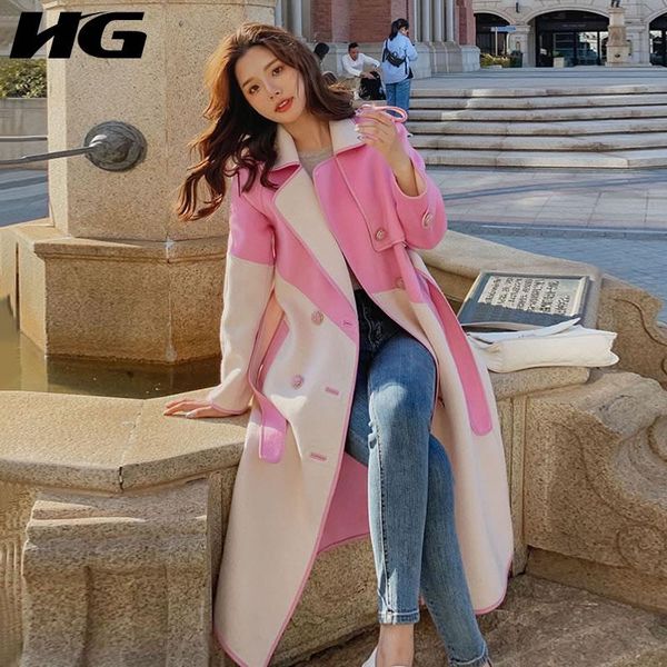 women's wool & blends hg contrast color bandage splicing blend women autumn and winter double breasted temperament turn down collar fas, Black
women's wool & blends hg contrast color bandage splicing blend women autumn and winter double breasted temperament turn down collar fas, Black