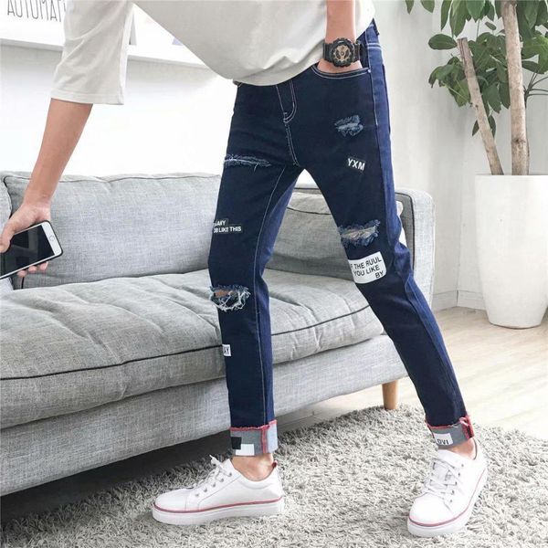spring autumn 2020 new men's ripped denim trend casual wild popular ankle length pants cut hole beggar jeans men, Blue
spring autumn 2020 new men's ripped denim trend casual wild popular ankle length pants cut hole beggar jeans men, Blue