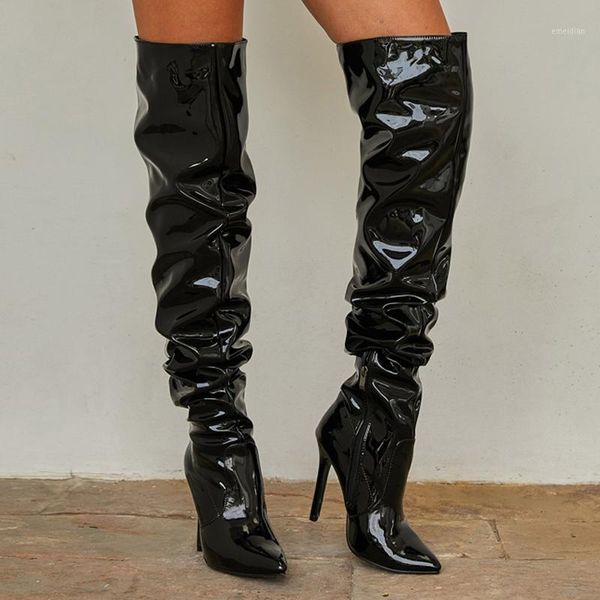 new women boots pointed toe patent high tube ladies booties zipper high heel female stretch over the knee boots woman shoes1, Black
new women boots pointed toe patent high tube ladies booties zipper high heel female stretch over the knee boots woman shoes1, Black