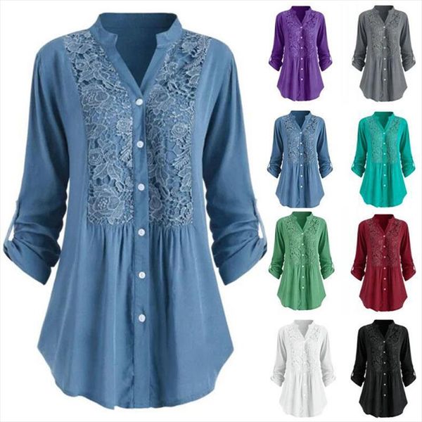 solid lace panel v neck shirt women 2020 spring casual long sleeve button up shirts s 5xl plus size white black
solid lace panel v neck shirt women 2020 spring casual long sleeve button up shirts s 5xl plus size white black