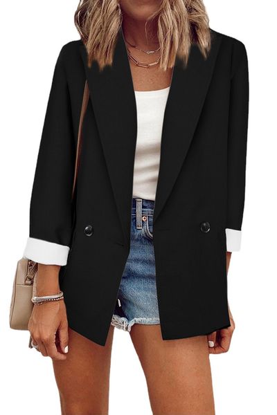 women's solid color casual long sleeve lapel button slim work business office blazer jacket suit outwear, White;black
women's solid color casual long sleeve lapel button slim work business office blazer jacket suit outwear, White;black
