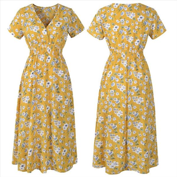 womens yellow holiday floral print boho dress elegant v neck ladies summer beach party midi dress vestidos de festa j4s, Black;gray
womens yellow holiday floral print boho dress elegant v neck ladies summer beach party midi dress vestidos de festa j4s, Black;gray