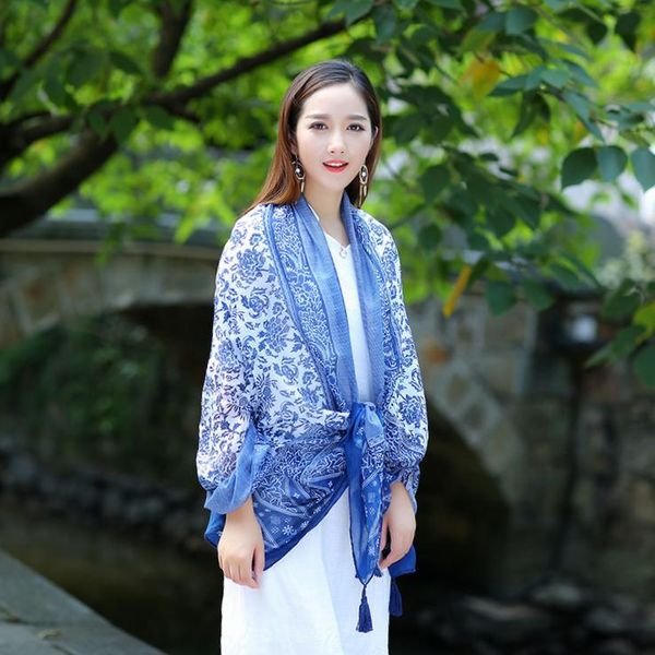 vipliterature art elegant family style blue and white porcelain tassel cotton linen scarf chao long shawl, Blue;gray
vipliterature art elegant family style blue and white porcelain tassel cotton linen scarf chao long shawl, Blue;gray