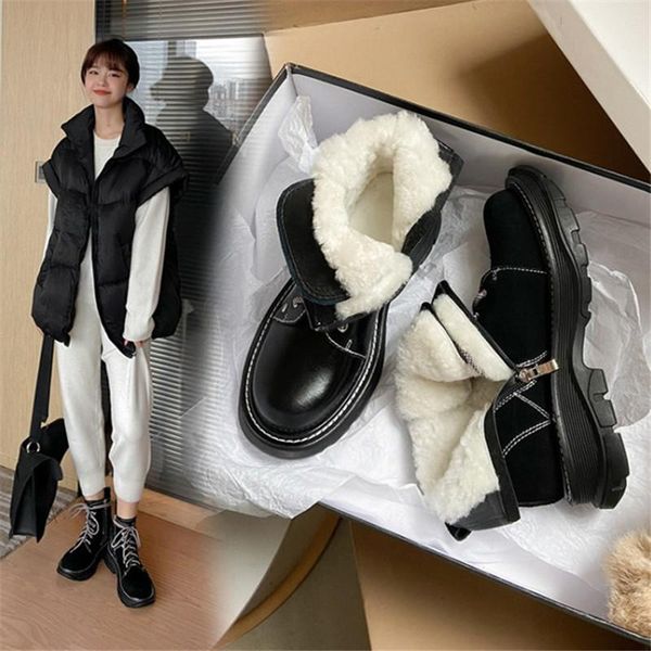 pxelena plus size 34-42 women wool fur genuine leather snow boots 2021 winter warm non slip plush shoes chunky heels platform, Black
pxelena plus size 34-42 women wool fur genuine leather snow boots 2021 winter warm non slip plush shoes chunky heels platform, Black