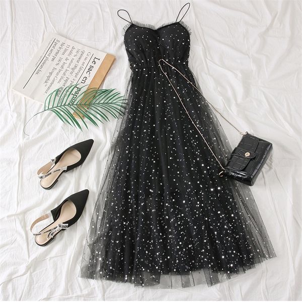 holiday summer shining beach dresses new korean sweet mesh long women's spaghetti strap star sequins dress female vestidos t200320, Black;pink
holiday summer shining beach dresses new korean sweet mesh long women's spaghetti strap star sequins dress female vestidos t200320, Black;pink