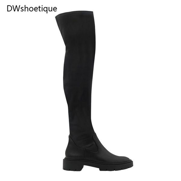 boots winter women stretch chunky heel platform slip on over knee, Black
boots winter women stretch chunky heel platform slip on over knee, Black