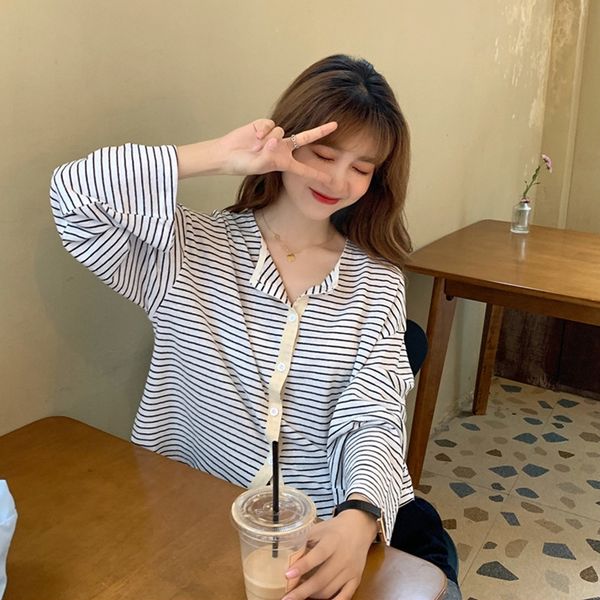 summer 2020 new korean loose stripe thin long sleeve t-shirt for women's fashion with sun coat t-shirt proof cardigan xsjfv, White;black
summer 2020 new korean loose stripe thin long sleeve t-shirt for women's fashion with sun coat t-shirt proof cardigan xsjfv, White;black