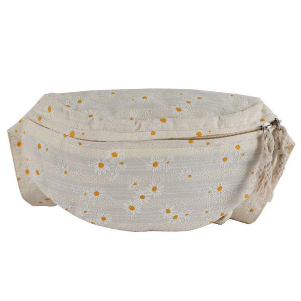 women daisy embroidery canvas bag waist fanny pack travel hip bum chest pouch