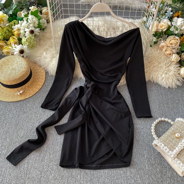 spring long sleeve ribbon black pink waist lady women 2021 body-con dress tight bal7, Black;gray
spring long sleeve ribbon black pink waist lady women 2021 body-con dress tight bal7, Black;gray