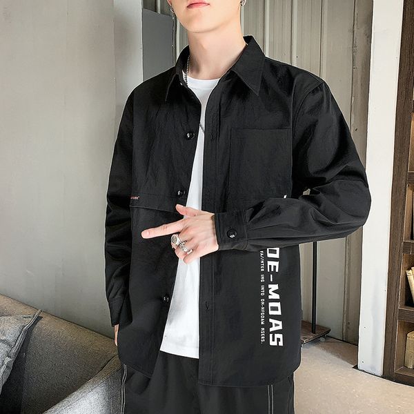 men's 2020 new korean versatile fashion autumn loose casual cool coat long sleeve shirt, White;black
men's 2020 new korean versatile fashion autumn loose casual cool coat long sleeve shirt, White;black