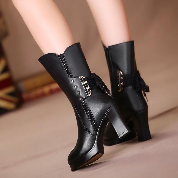 2020 winter new wool lining high heel boots mid-tube fashion thick heel lace lace mid-tube boots women, Black
2020 winter new wool lining high heel boots mid-tube fashion thick heel lace lace mid-tube boots women, Black