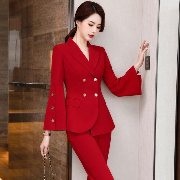 2020 autumn winter pants suit woman flare sleeve ensemble blazer pantalon femme two-piece suit for office lady wear1, White
2020 autumn winter pants suit woman flare sleeve ensemble blazer pantalon femme two-piece suit for office lady wear1, White