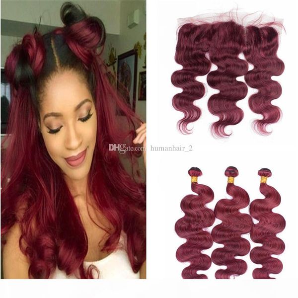 body wave brazilian virgin human hair 3 bundles with lace frontal cosure color #99j with frontal wine red human hair weaves with closure, Black;brown
body wave brazilian virgin human hair 3 bundles with lace frontal cosure color #99j with frontal wine red human hair weaves with closure, Black;brown