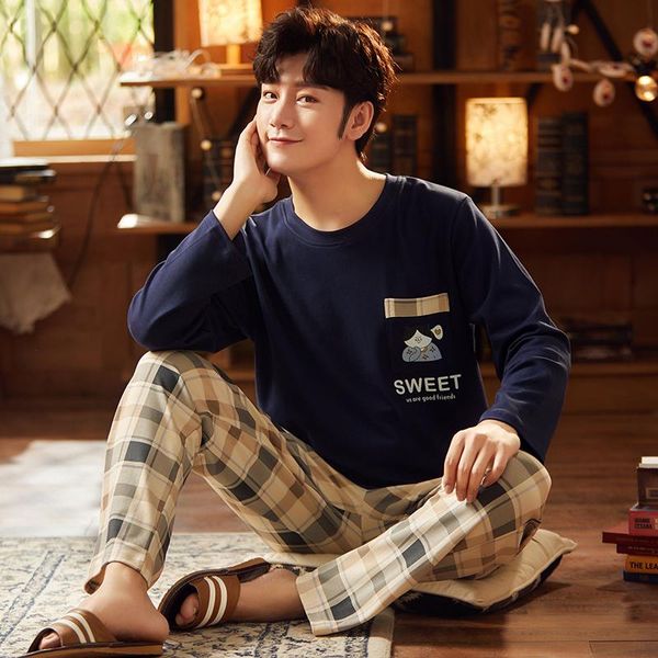 men's sleepwear 2021 spring cotton pyjamas long sleeve trousers cartoon casual sleep&lounge pajamas sets plus size 3xl pijama, Black;brown
men's sleepwear 2021 spring cotton pyjamas long sleeve trousers cartoon casual sleep&lounge pajamas sets plus size 3xl pijama, Black;brown