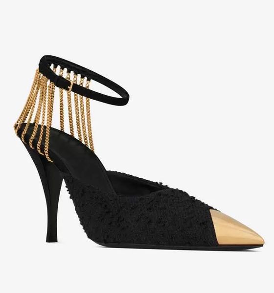 luxury designer sling dress sandals shoes chain-trimmed suede pumps chain-embellished ankle straps pointed toe high heels party wedding dres, Black
luxury designer sling dress sandals shoes chain-trimmed suede pumps chain-embellished ankle straps pointed toe high heels party wedding dres, Black