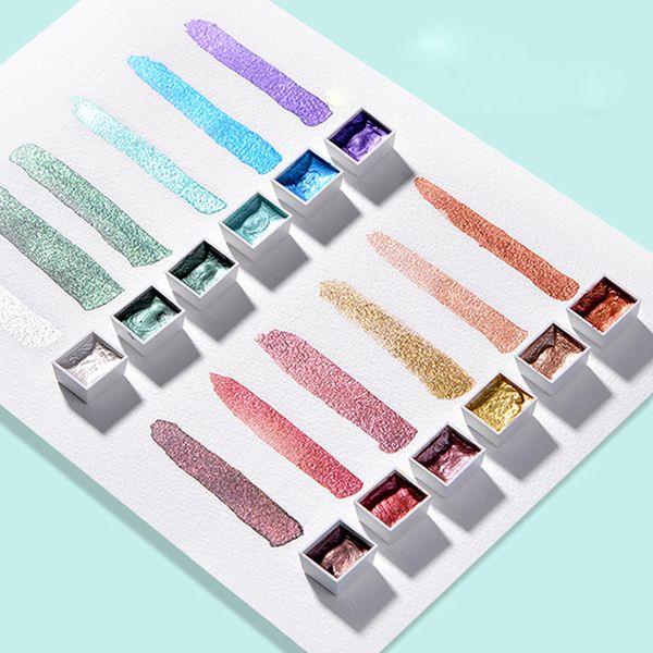 12 color shiny pearlescent solid pigment metallic kid watercolor painting beginner hand-painted art supplies q1107
12 color shiny pearlescent solid pigment metallic kid watercolor painting beginner hand-painted art supplies q1107
