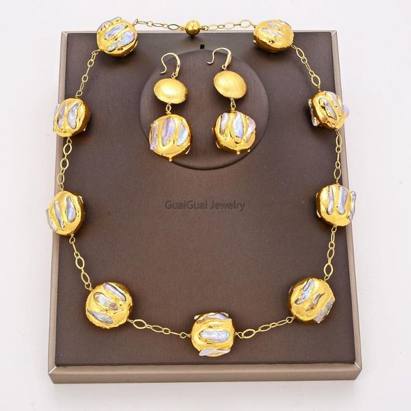 guaiguai jewelry natural freshwater white biwa pearl coin 24 kt gold plated necklace bracelet earrings sets, Silver
guaiguai jewelry natural freshwater white biwa pearl coin 24 kt gold plated necklace bracelet earrings sets, Silver