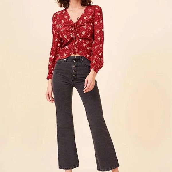 2020 spring summer retro lady blouse long sleeve flower print lace-up shirt women's, White
2020 spring summer retro lady blouse long sleeve flower print lace-up shirt women's, White