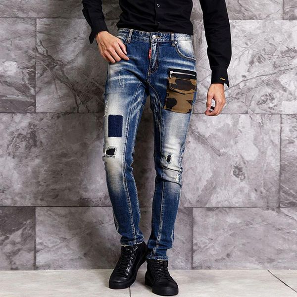 men's jeans autumn ly fashion men slim fit spliced designer ripped streetwear camouflage patch pocket hip hop homme1, Blue
men's jeans autumn ly fashion men slim fit spliced designer ripped streetwear camouflage patch pocket hip hop homme1, Blue