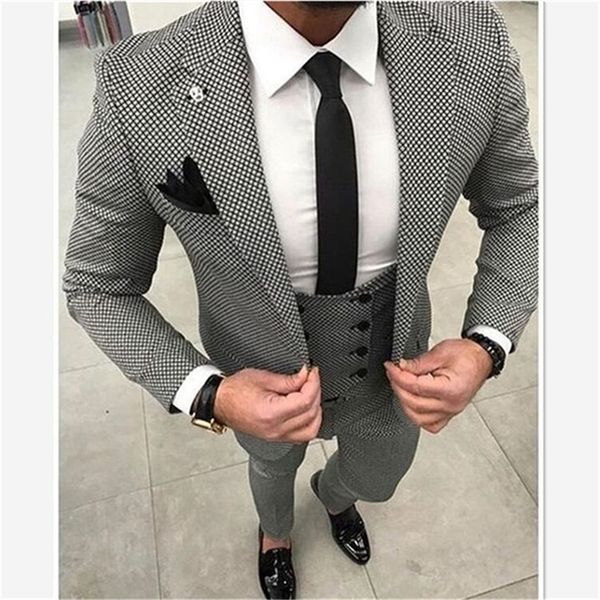 new custom made men checkered suit dresses tailored black weave hounds tooth check wedding mens suits 3 pcs jacket+pants+vest 201106, White;black
new custom made men checkered suit dresses tailored black weave hounds tooth check wedding mens suits 3 pcs jacket+pants+vest 201106, White;black