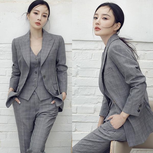 new star same style li xiaolu british plaid three piece suit coat women's professional suit coat1, White
new star same style li xiaolu british plaid three piece suit coat women's professional suit coat1, White