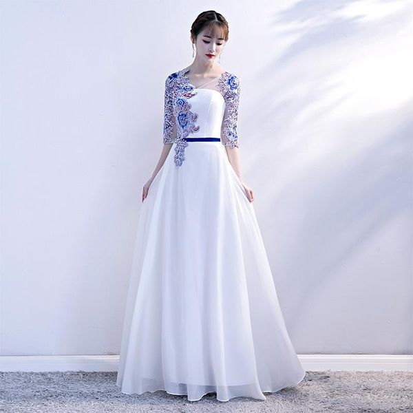 long new elegant evening dress party dresses v neck open back mid sleeve lace appliques prom gowns chiffon ruched formal dresses1, White;black
long new elegant evening dress party dresses v neck open back mid sleeve lace appliques prom gowns chiffon ruched formal dresses1, White;black