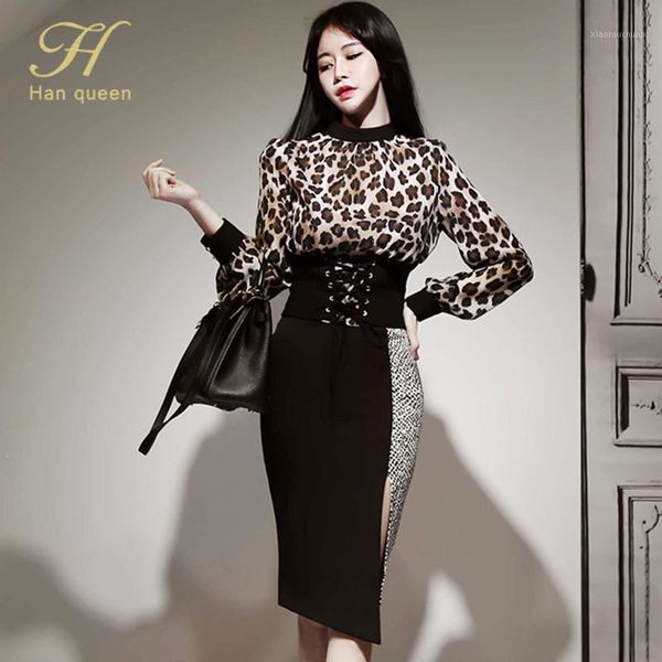 h han queen women work 2 pieces set elegant v-neck leopard & irregular color contrast pencil skirt simple korean skirt suit1, White
h han queen women work 2 pieces set elegant v-neck leopard & irregular color contrast pencil skirt simple korean skirt suit1, White