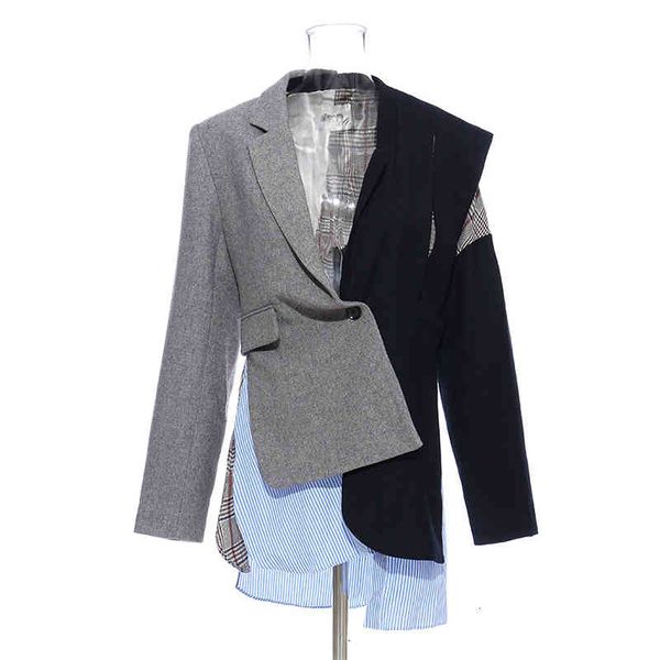 women's suits & blazers twotwinstyle casual patchwork asymmetrical women blazer notched long sleeve irregular hit color female fashion, White;black
women's suits & blazers twotwinstyle casual patchwork asymmetrical women blazer notched long sleeve irregular hit color female fashion, White;black
