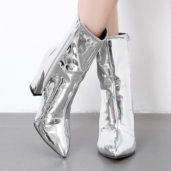 boots women patent leather winter pointed toe chunky high heel zipper fashion motorcycle gold size 41 42, Black
boots women patent leather winter pointed toe chunky high heel zipper fashion motorcycle gold size 41 42, Black