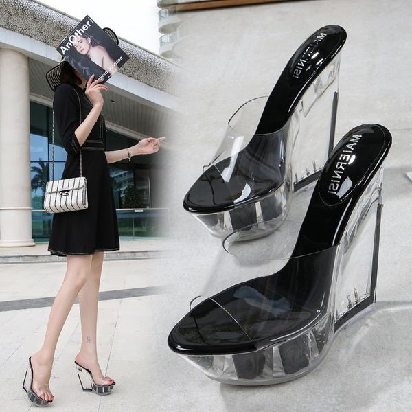 sandals 14cm super high heel summer ladies simple temperament women shoes pvc transparent platform wedge flower pumps, Black
sandals 14cm super high heel summer ladies simple temperament women shoes pvc transparent platform wedge flower pumps, Black