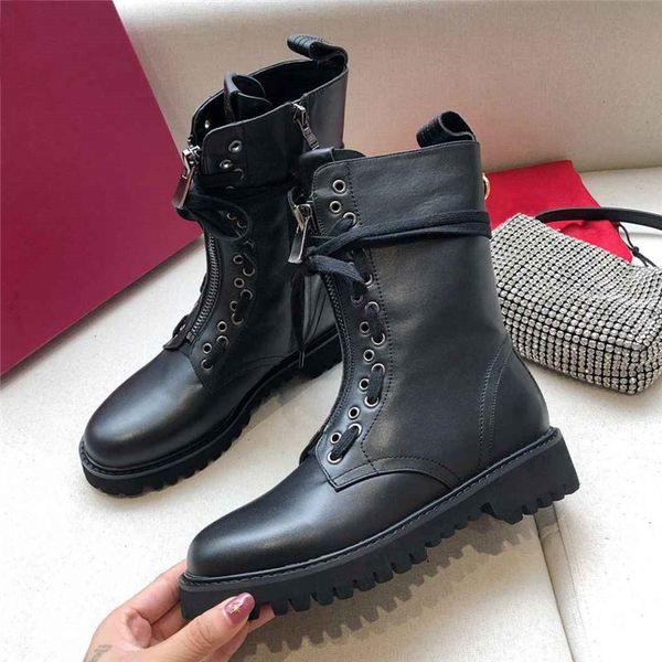 ankle head-on, black genuine leather, short heels, spring boots, autumn bow-up, boots p4f7