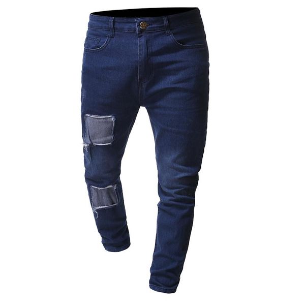 men's jeans fashion men hip hop patch decoration denim pants mens clothing time limited, Blue