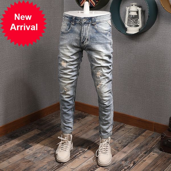 2021 new fashion streetwear breech retro-blue men's elastic wash thin torn vintage designer jeans hip 934d
2021 new fashion streetwear breech retro-blue men's elastic wash thin torn vintage designer jeans hip 934d